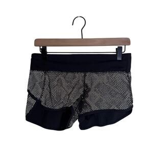 LULULEMON black athletic reflective polka dot lined running shorts 4